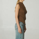 Blusa Drapeada Seda Café