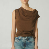 Blusa Drapeada Seda Café