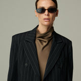 Blazer Nápoles Lino Negro Rayado