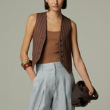 Gilet Menorca Lino Café Rayado