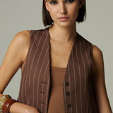 Gilet Menorca Lino Café Rayado