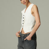 Gilet Saint Tropez Lino Crudo Rayado