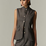 Gilet Cannes Lino Gris Rayado