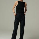 Pantalon Lille Lino Negro Rayado